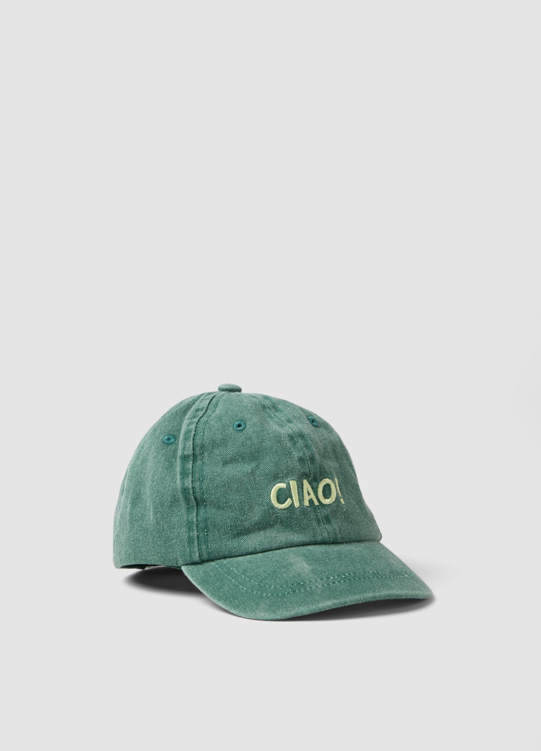 Cappello da baseball verde in puro cotone da bimbo con scritta