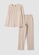 Beige organic cotton-blend pyjamas with Henley neckline_0