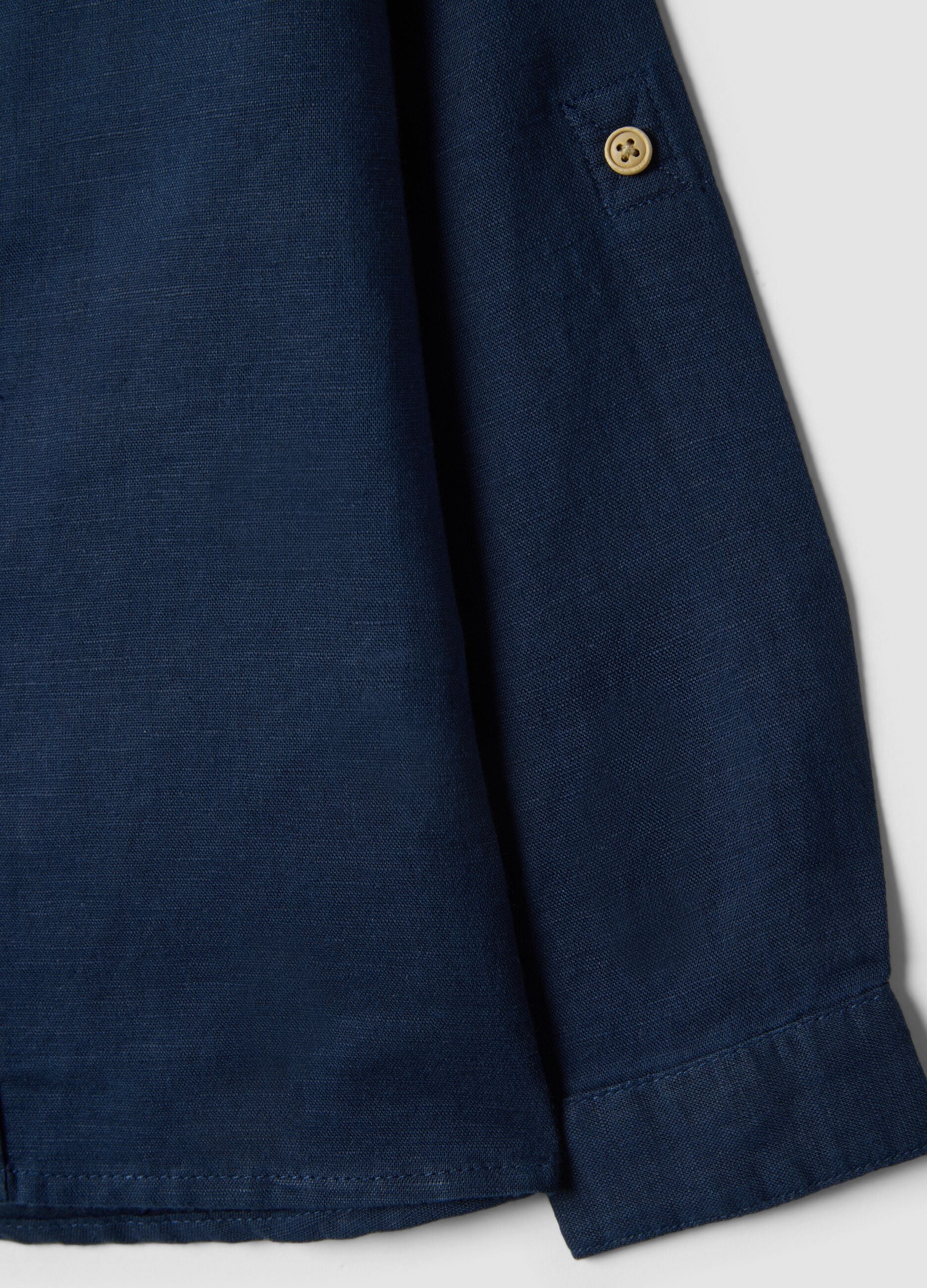 Regular fit blue linen blend long sleeve shirt for boys