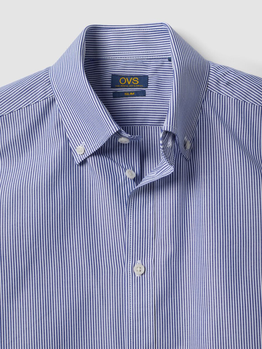 Blue striped cotton-blend button-down shirt, easy iron, slim fit_6