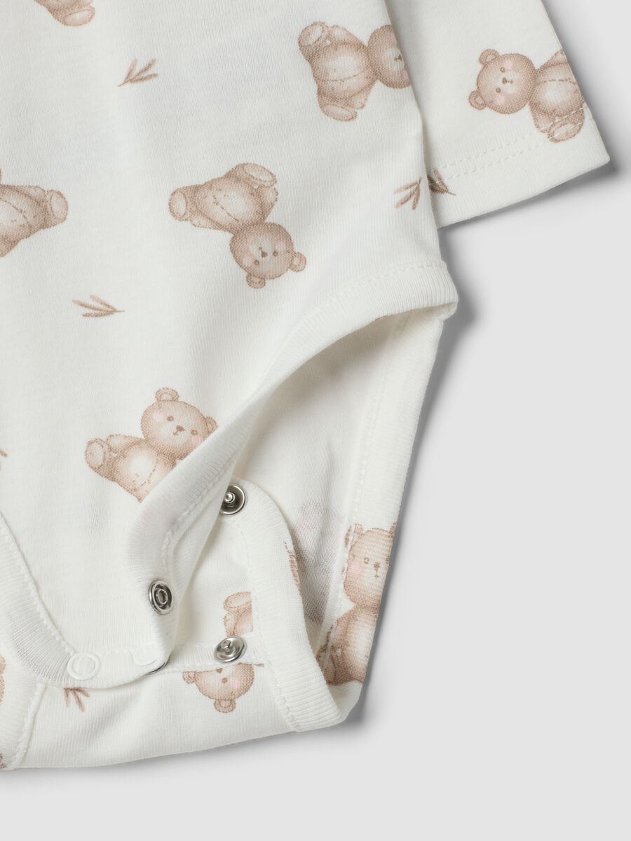White organic cotton set with printed bodysuit and leggings for babies_3