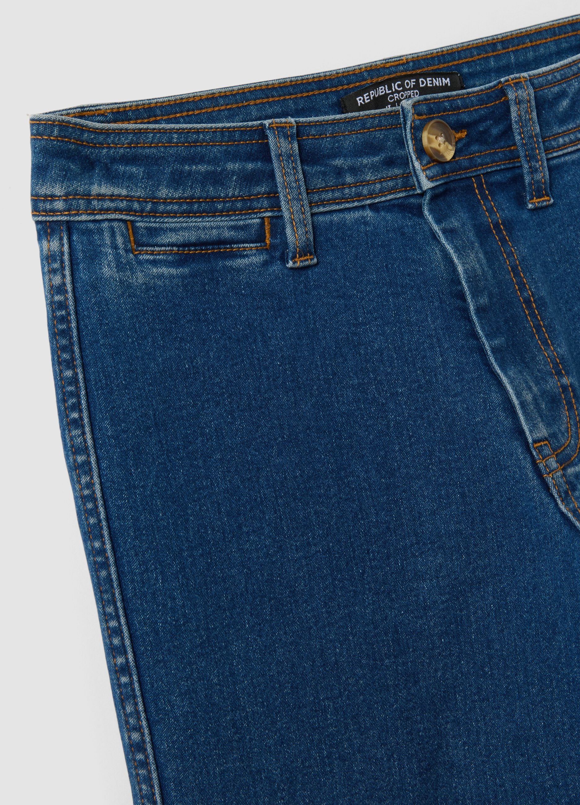 Blue wide-leg stretch cotton jeans