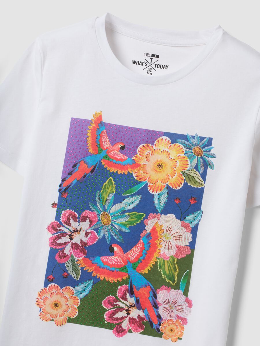 White pure cotton T-shirt with floral print_5