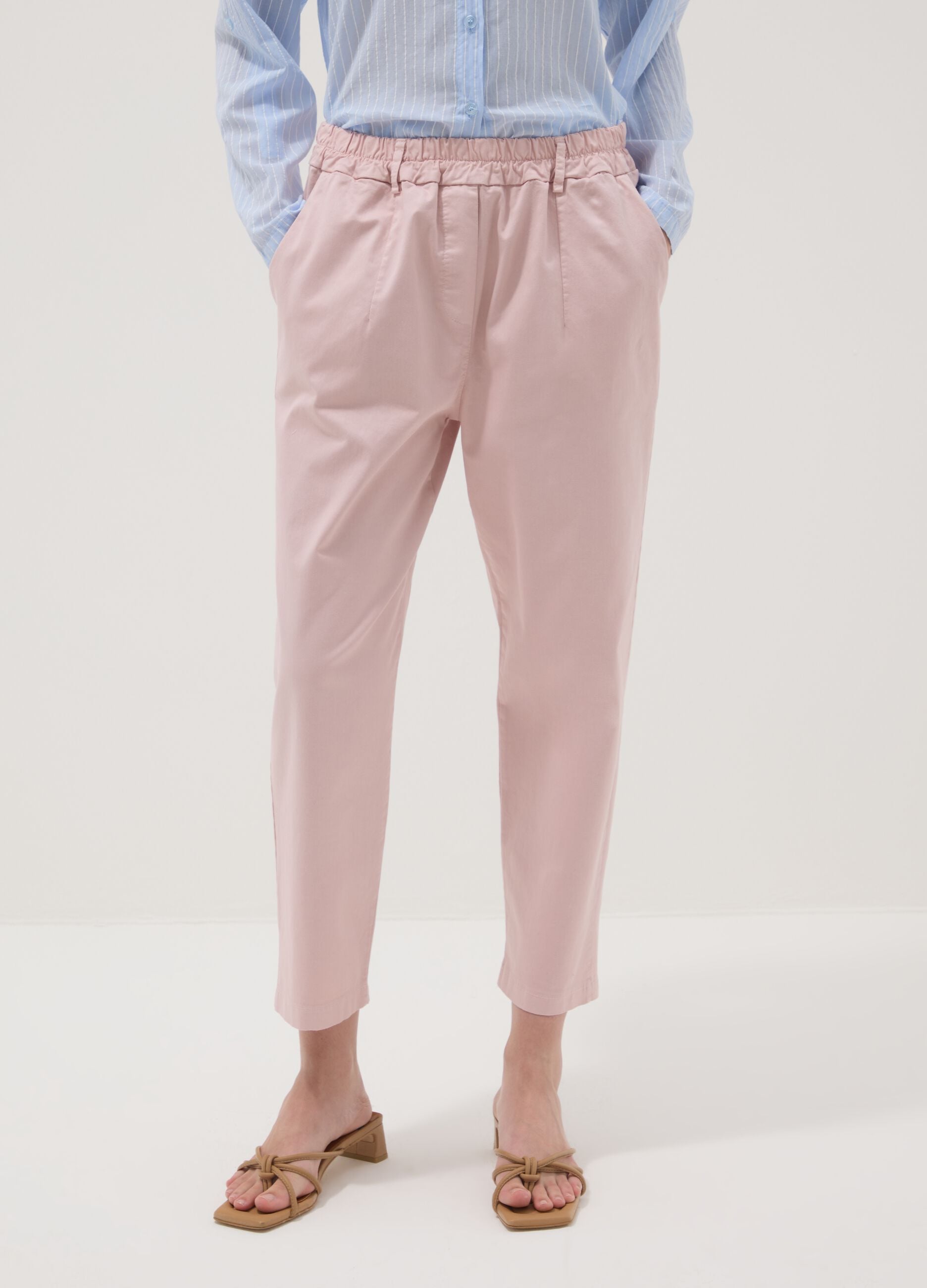 Pink regular-fit stretch cotton trousers