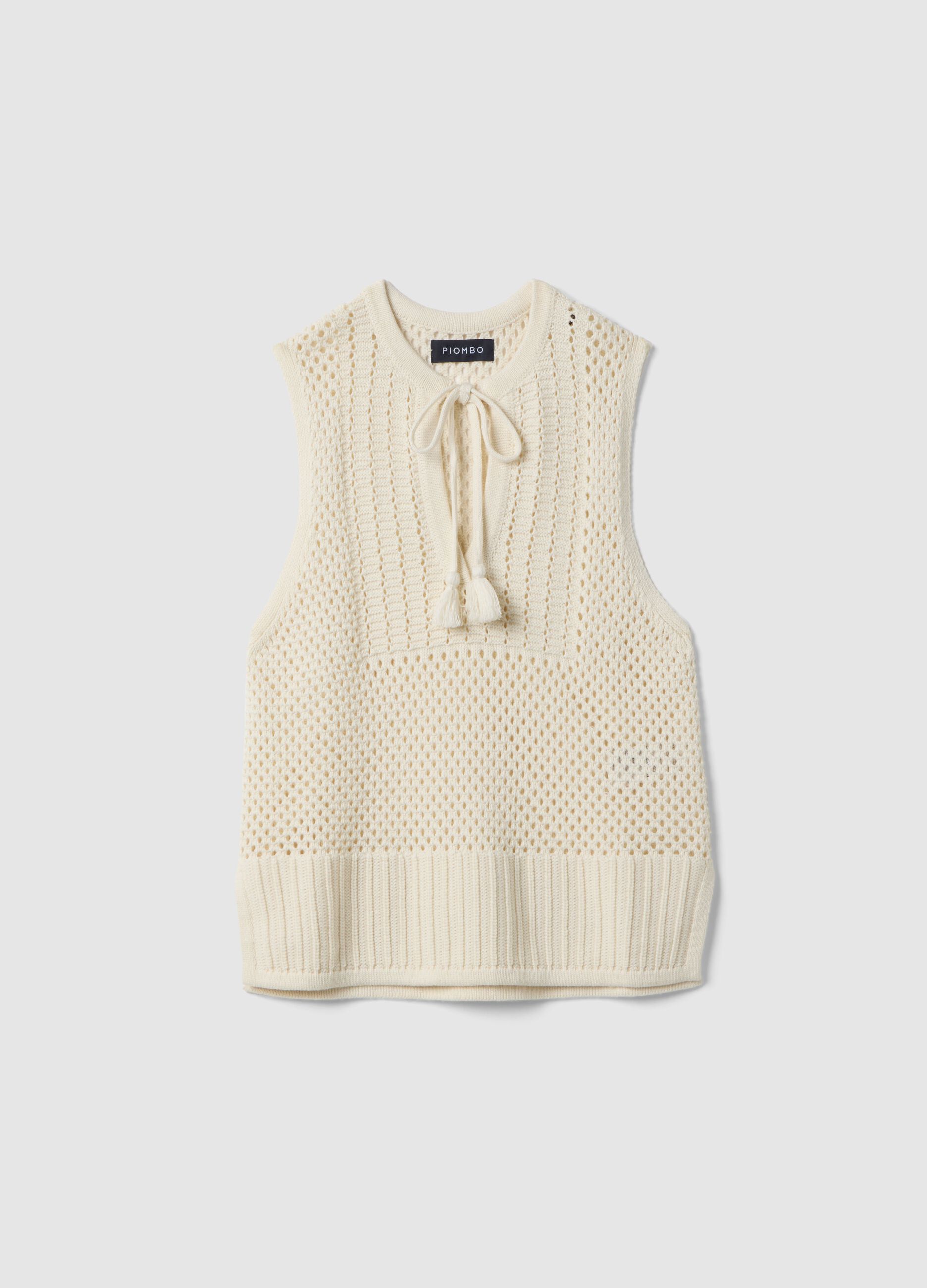 White pure cotton tank top with regular fit and mesh texture