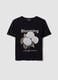Black pure cotton T-shirt with floral print, regular fit_0