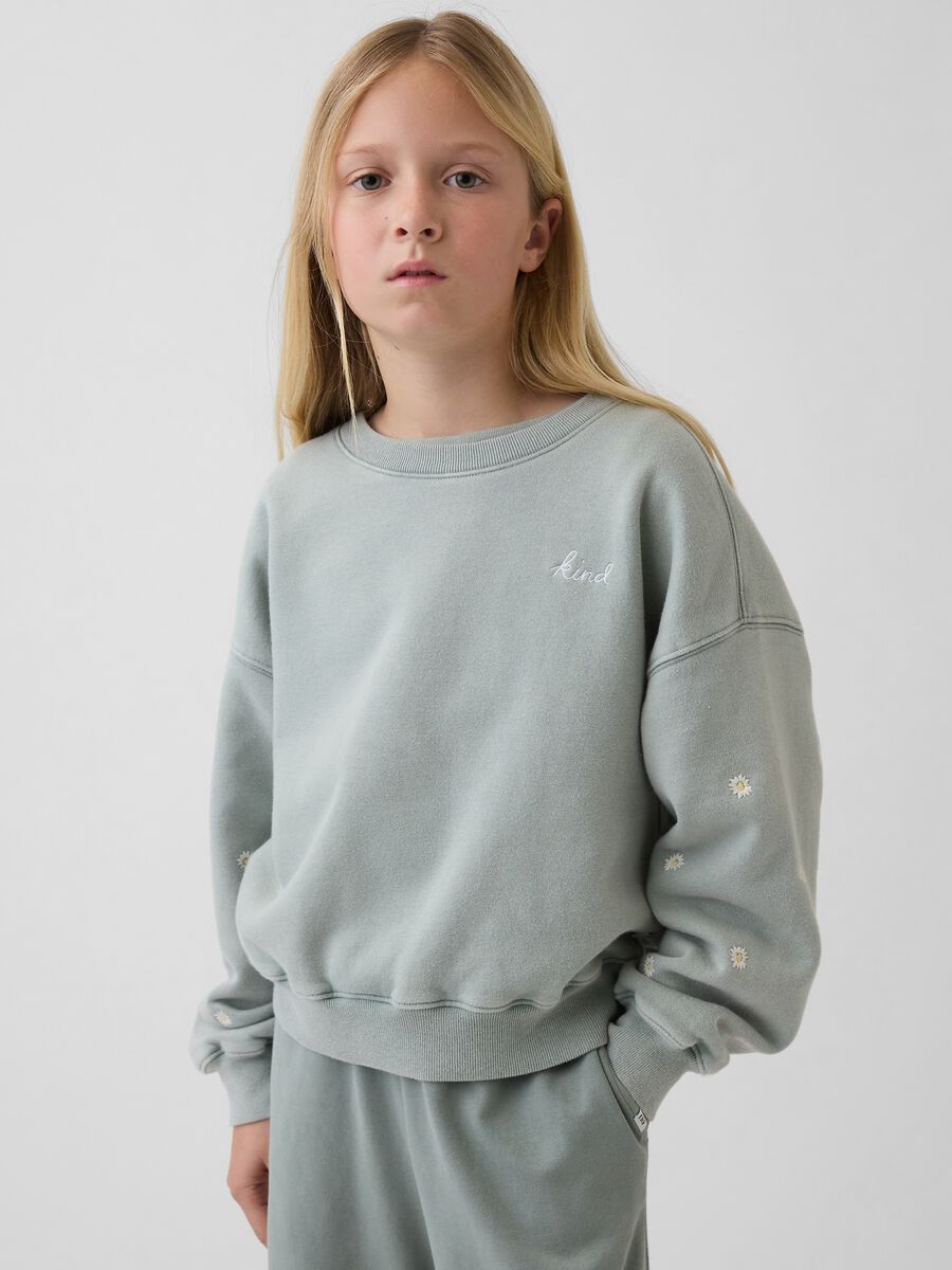Grey cotton blend sweatshirt for girls with floral details_0