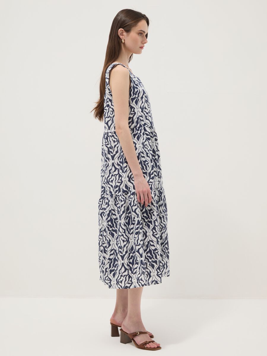 Blue stretch cotton midi dress with all-over print, regular fit_1