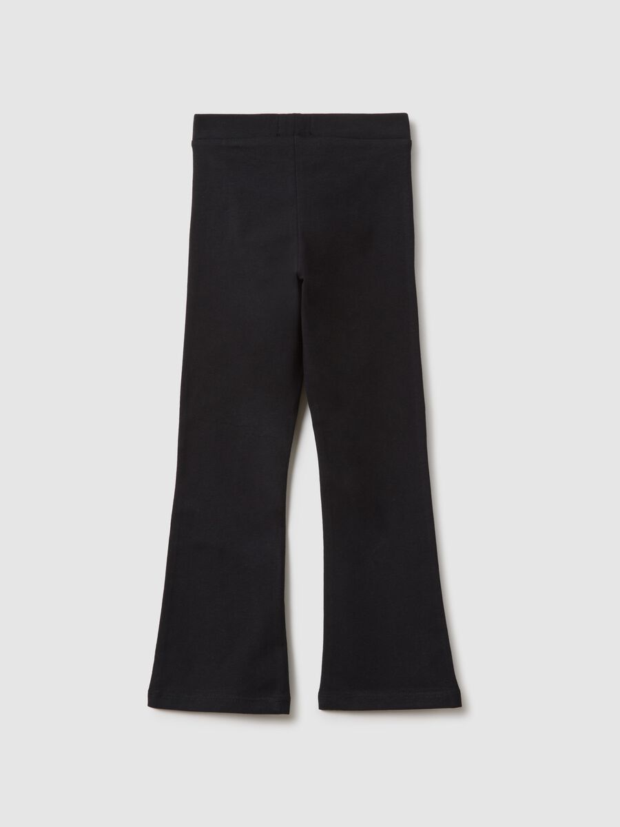 Girls' black slim fit stretch cotton leggings with decorations_1