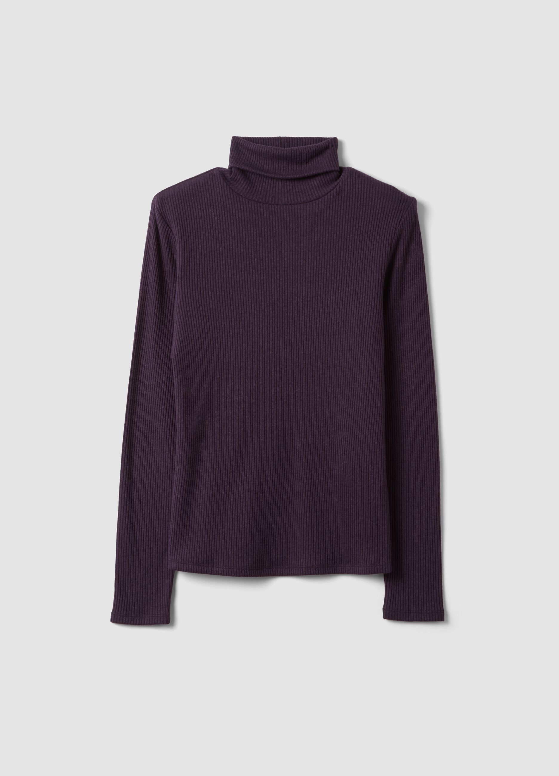 Purple ribbed viscose-blend crew-neck top