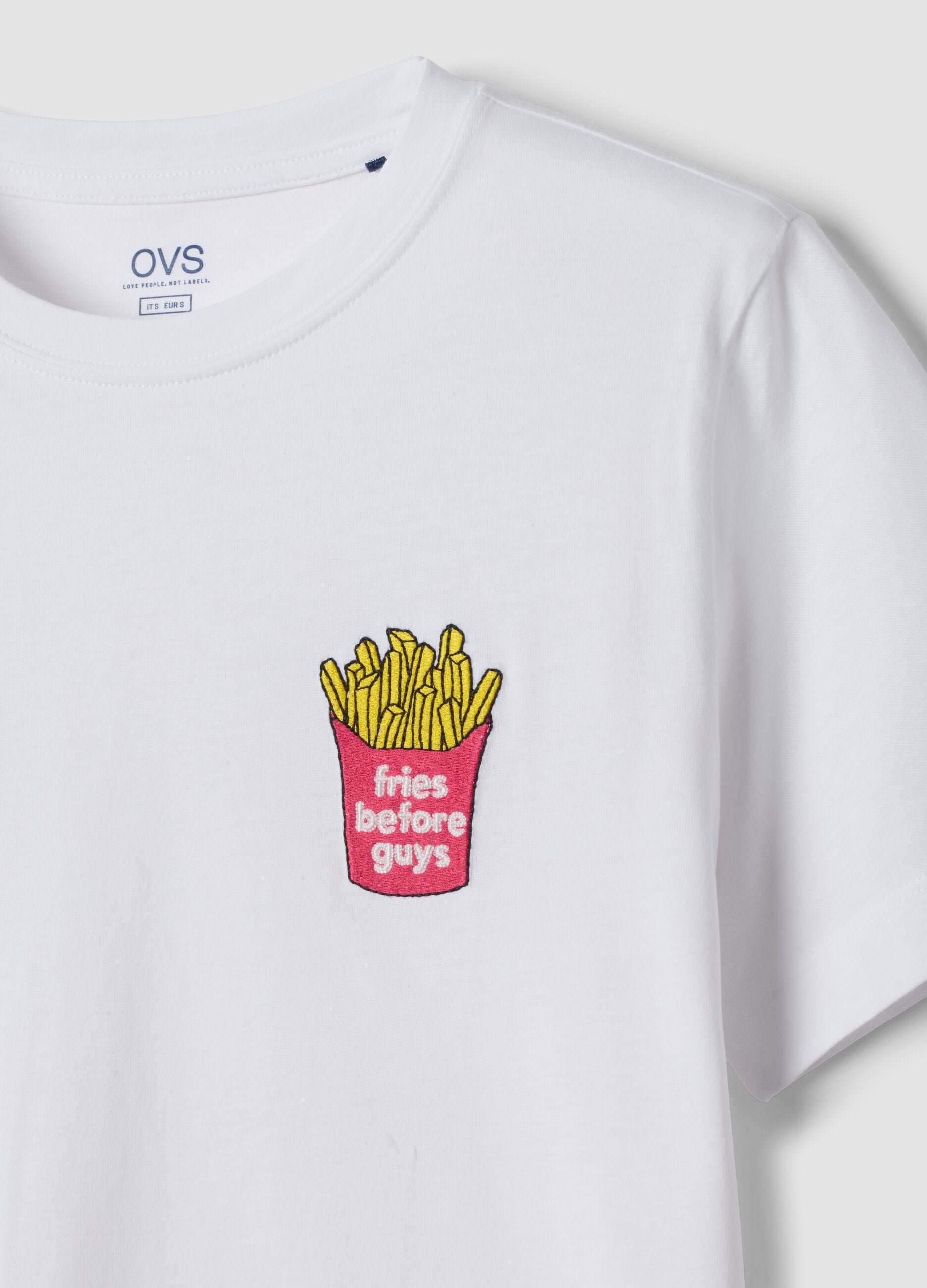 White pure cotton T-shirt with embroidery