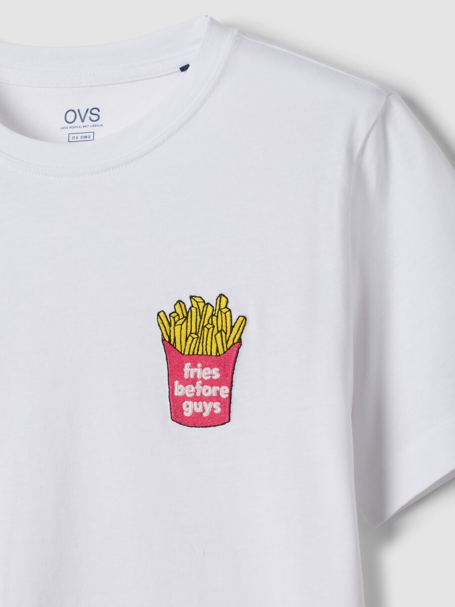 White pure cotton T-shirt with embroidery_5
