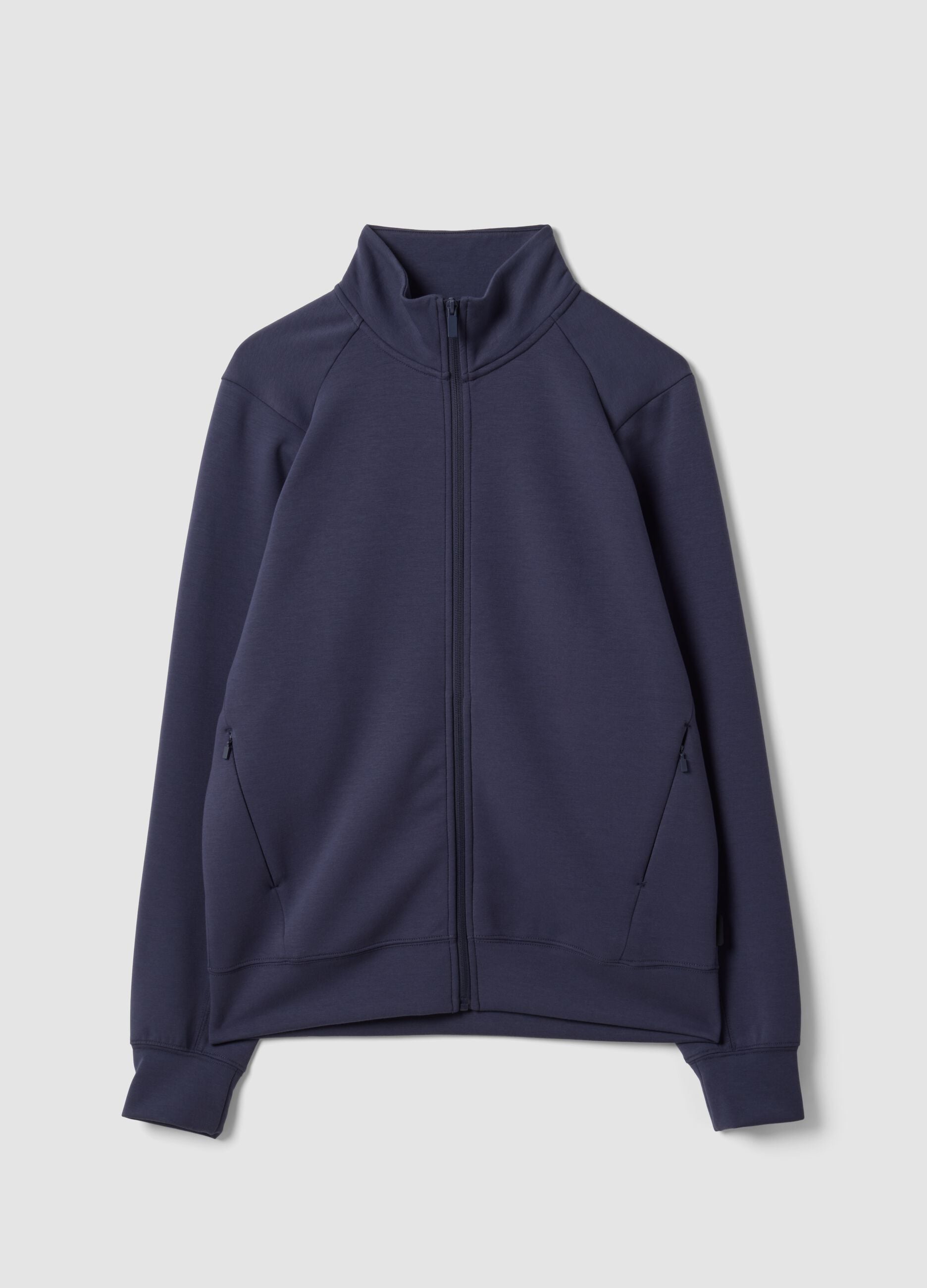 Blue full-zip jacket with stretch Easy Dry fabric collar, regular fit