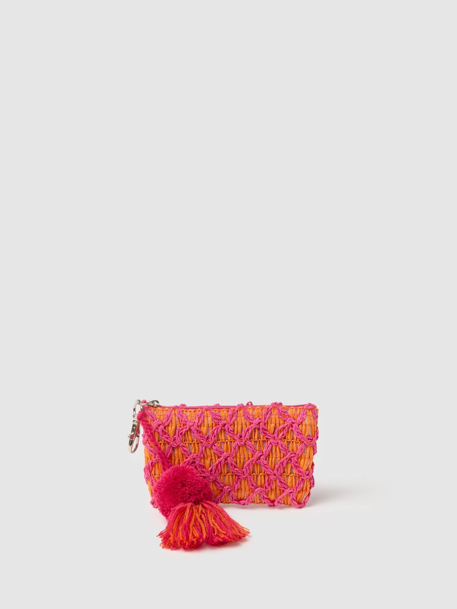Mini pouch in fuchsia and orange raffia_0
