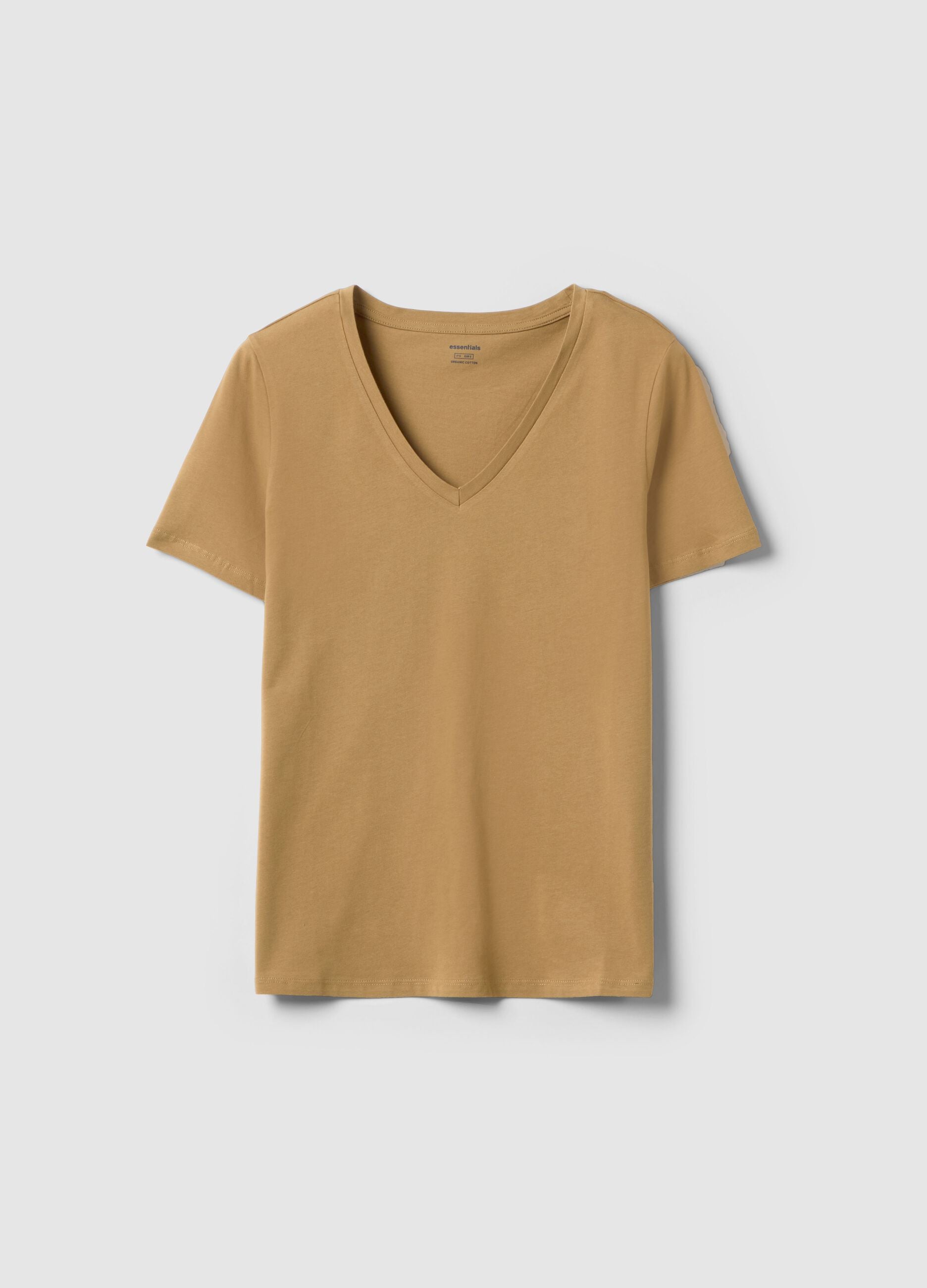 Brown pure cotton V-neck regular fit t-shirt