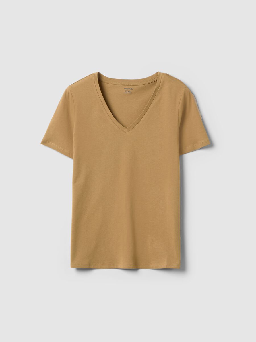 Brown pure cotton V-neck regular fit t-shirt_4