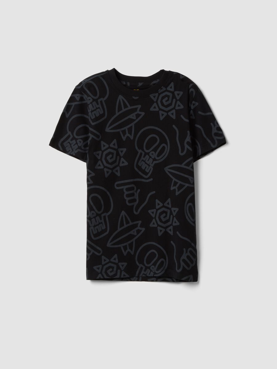 T-shirt nera a maniche corte in puro cotone_3