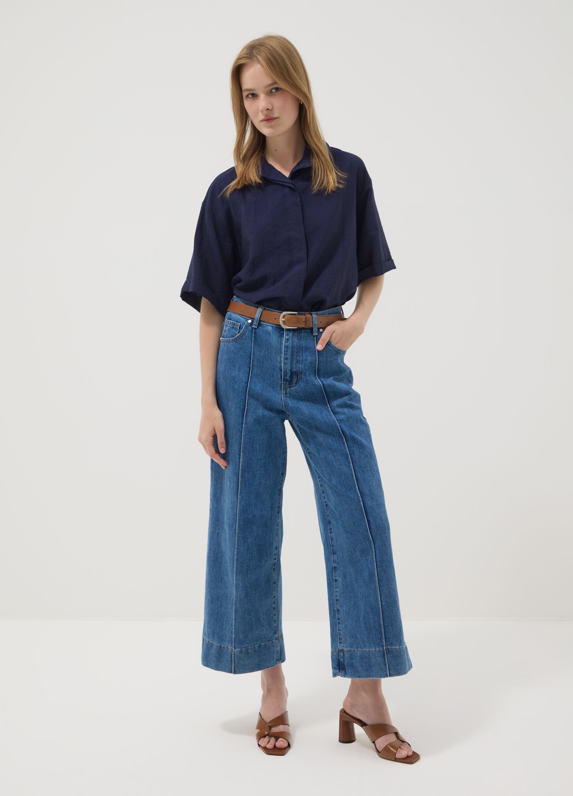 Blue viscose-blend shirt