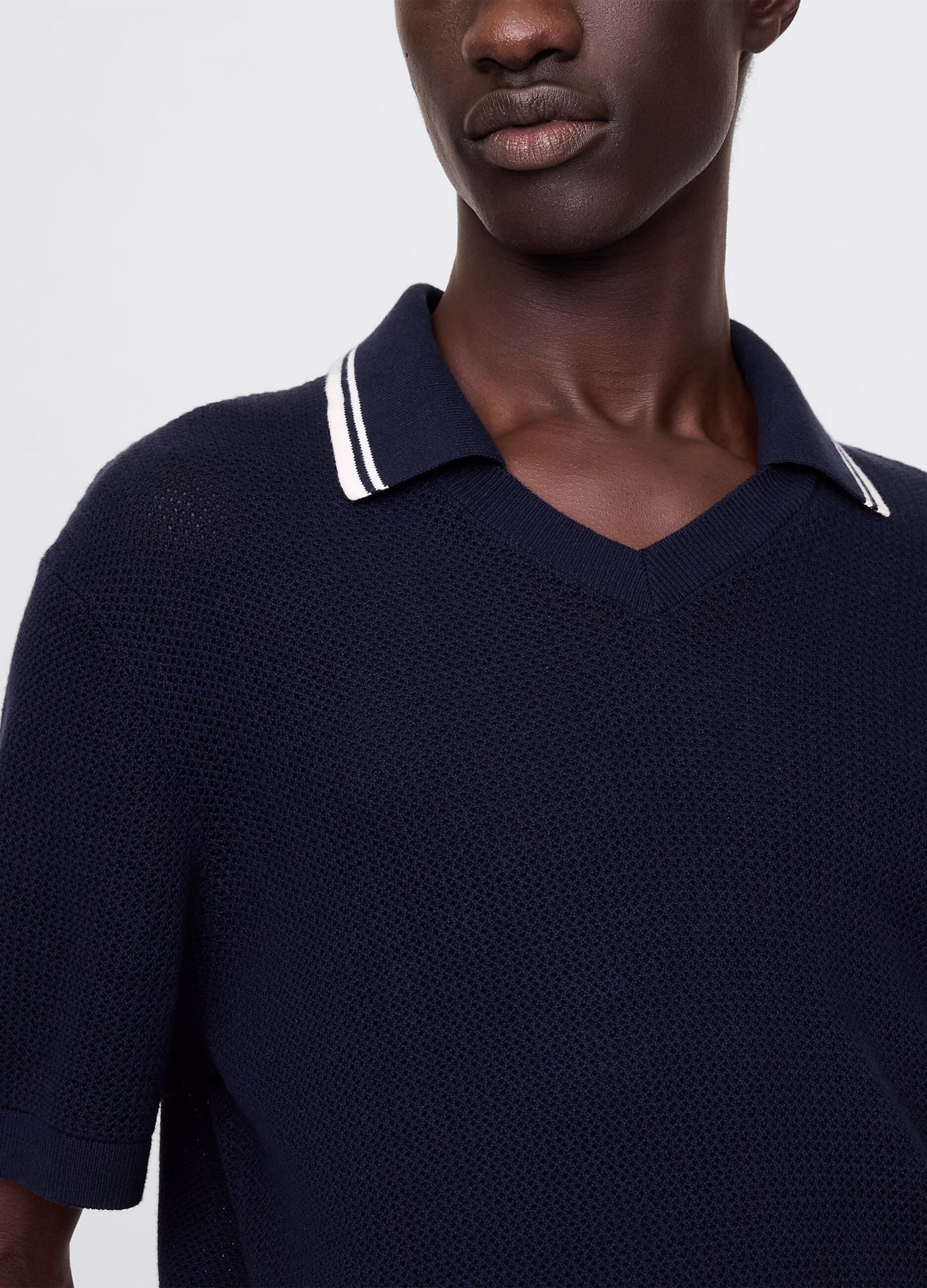 Openwork polo shirt in blue cotton