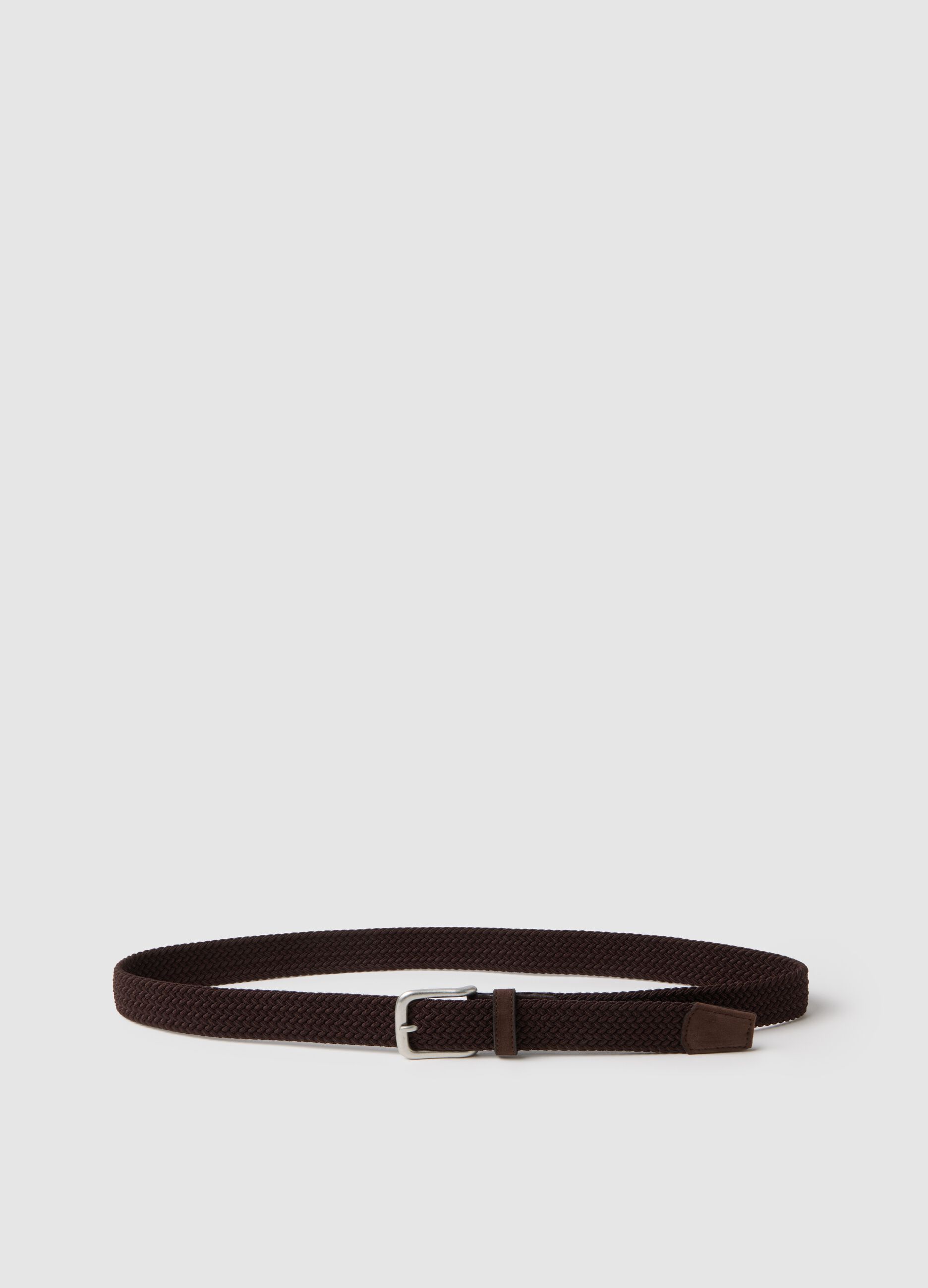 Brown woven belt with metal buckle