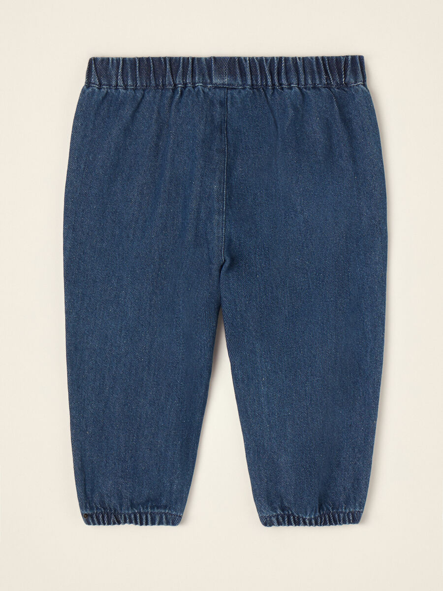 Blue pure cotton trousers with elasticated waist, regular fit_2