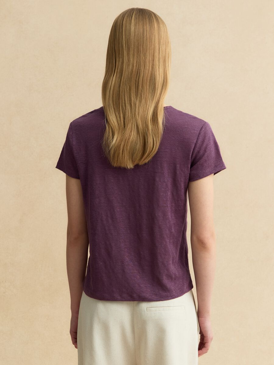 Purple short-sleeved pure linen T-shirt, regular fit_3
