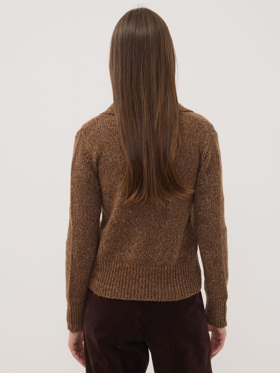 Brown wool-blend cardigan with polo collar_3