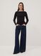 Dark blue low-rise wide-leg pure cotton jeans_0
