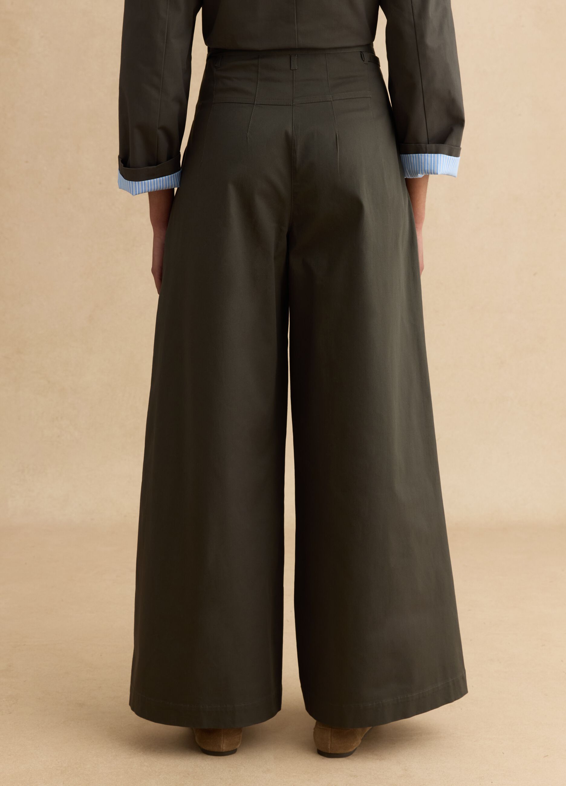 Grey wide leg stretch cotton chino trousers