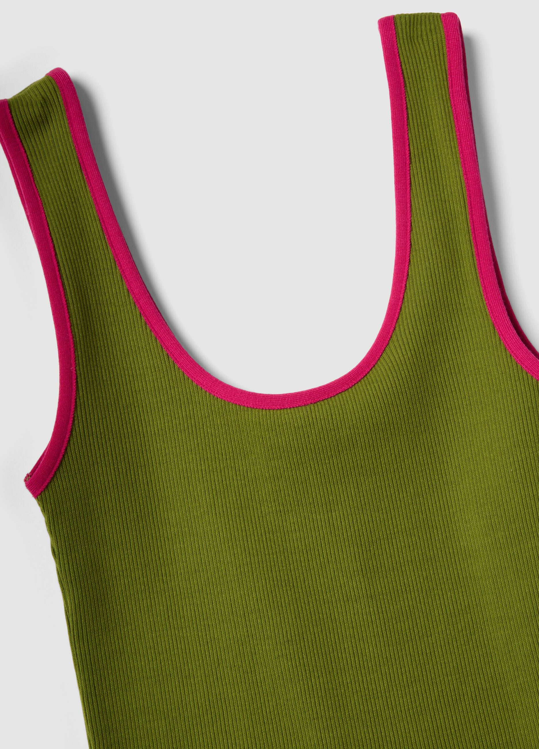 Green pure cotton ribbed tank top