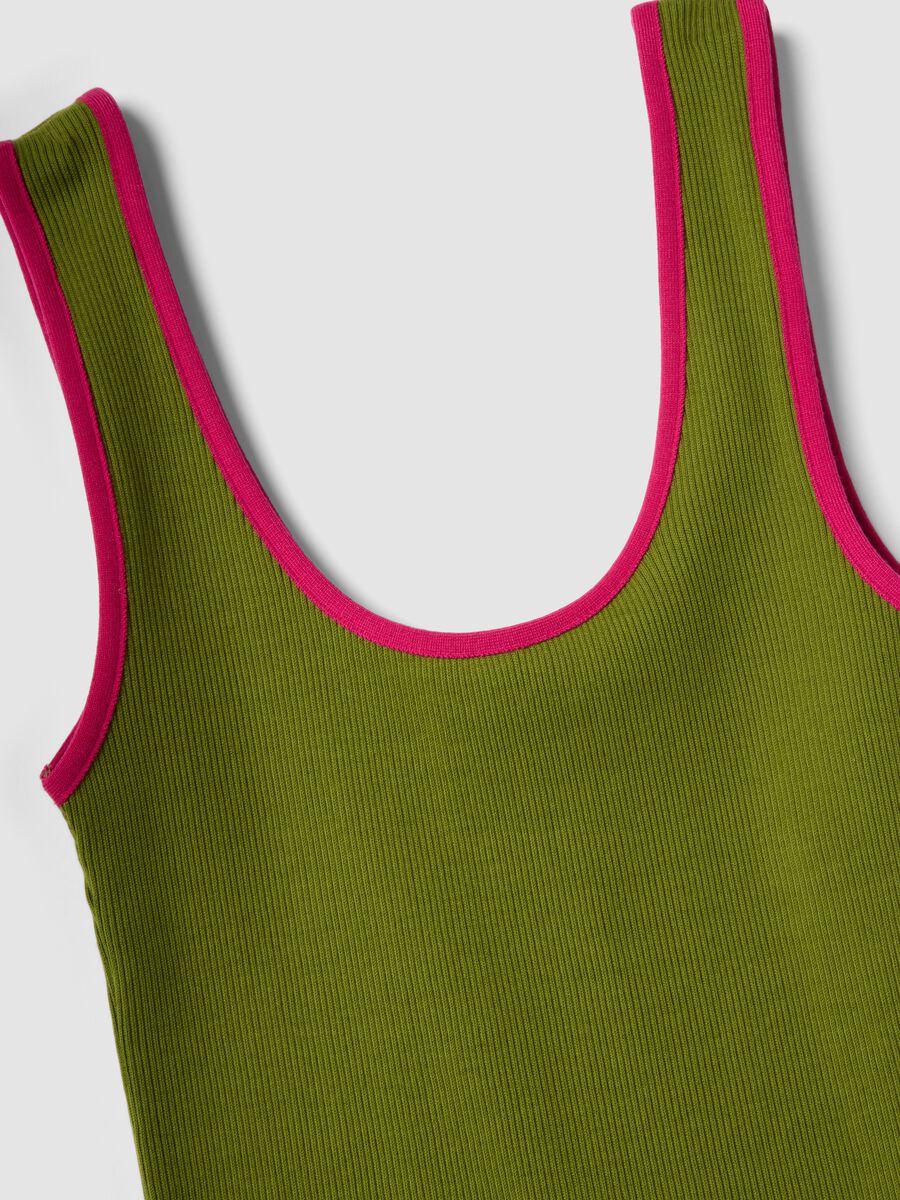 Tank top verde in puro cotone a costine_5