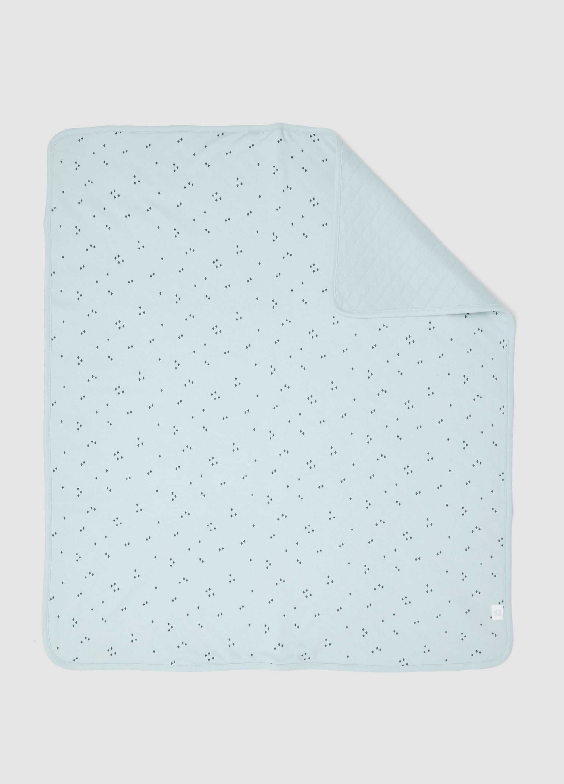 Light blue organic cotton-blend baby blanket with print