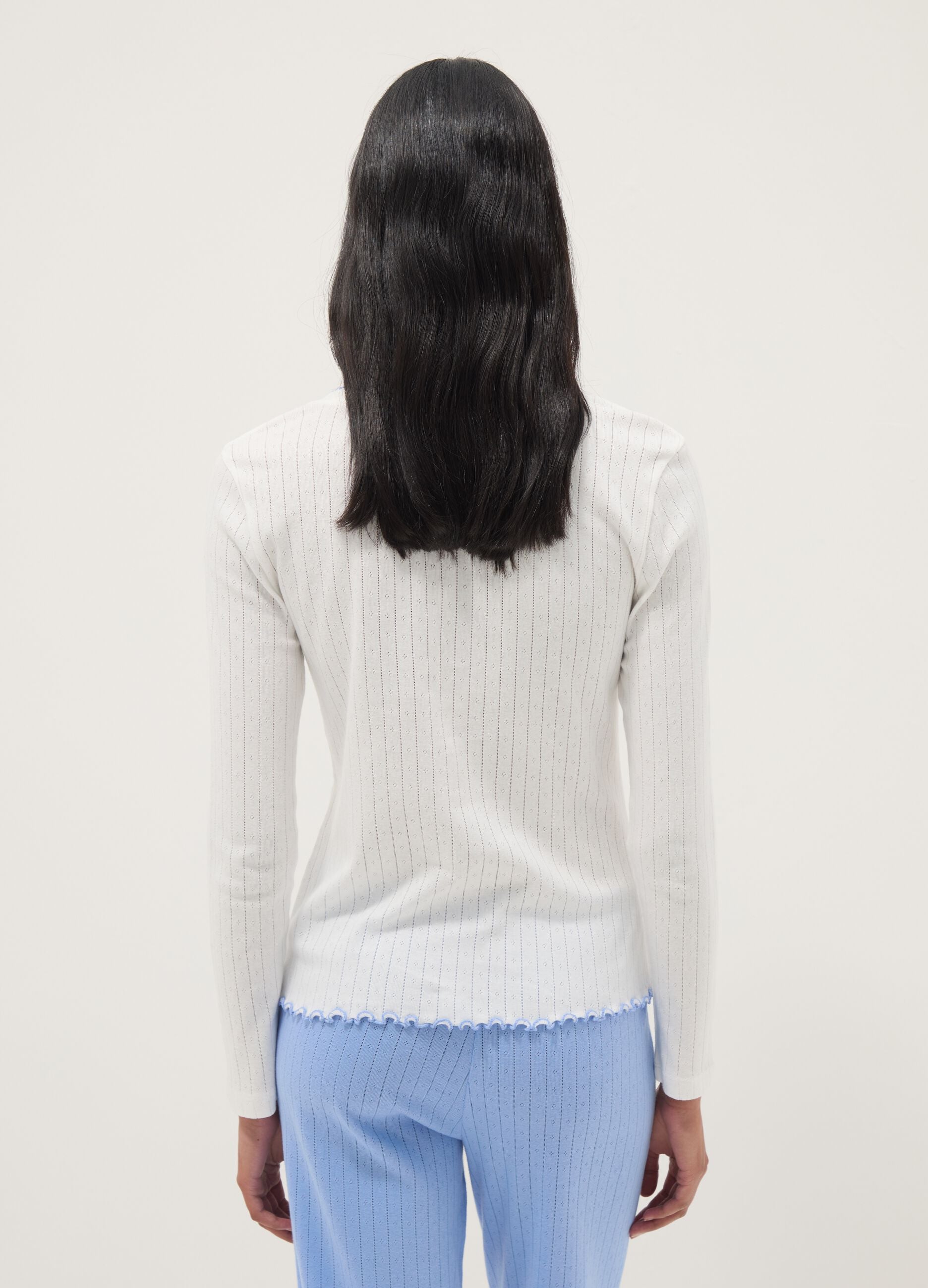 White pure cotton regular fit pyjama shirt with embroidery