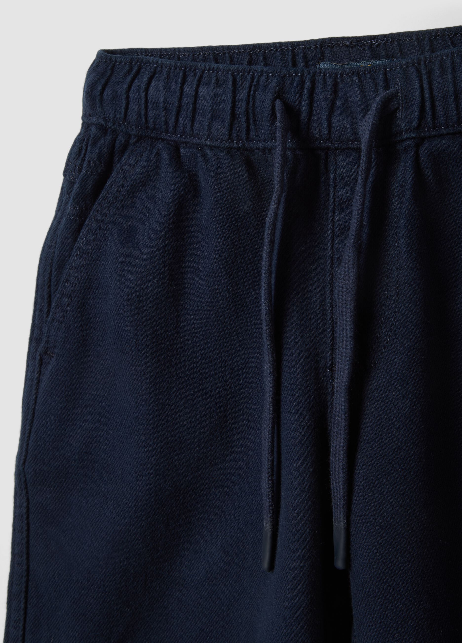 Boys' blue pure cotton cargo shorts with drawstring, regular fit