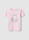 Girls' pink cotton T-shirt regular fit with cat_0