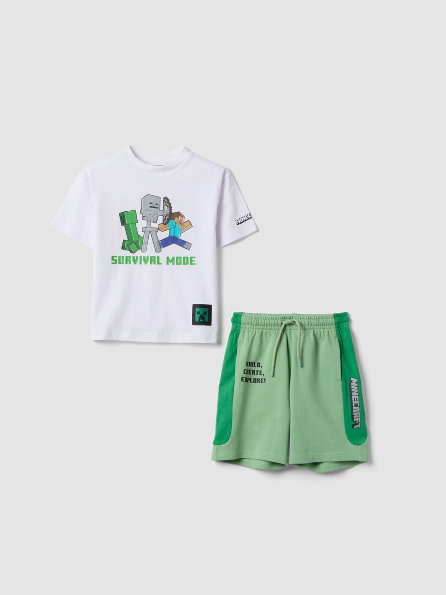 White and green pure cotton kids&rsquo; set with T-shirt and shorts, oversized fit_0