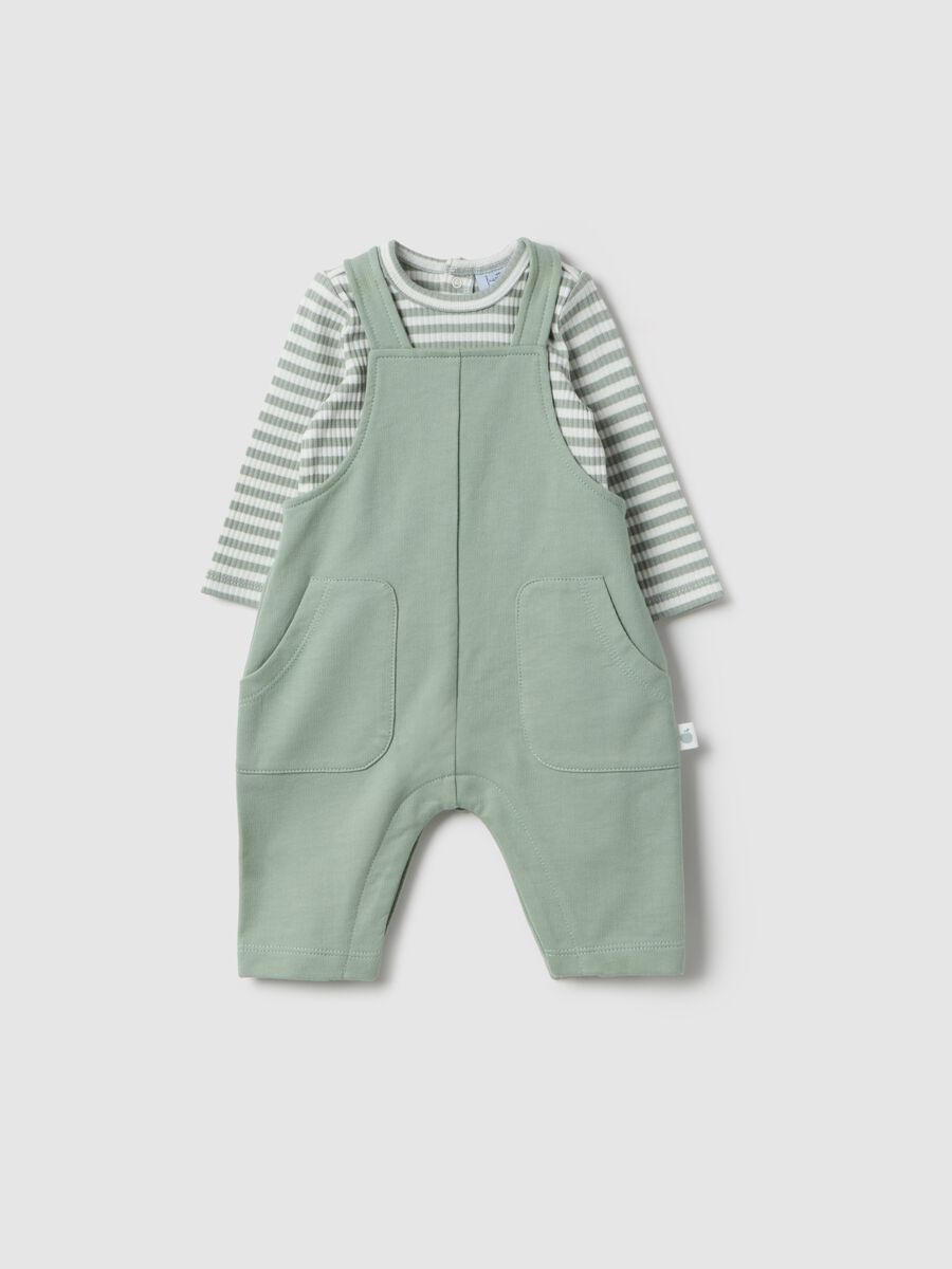 Newborn Multicolour Cotton Blend Shirt and Dungaree Set with Pockets_0