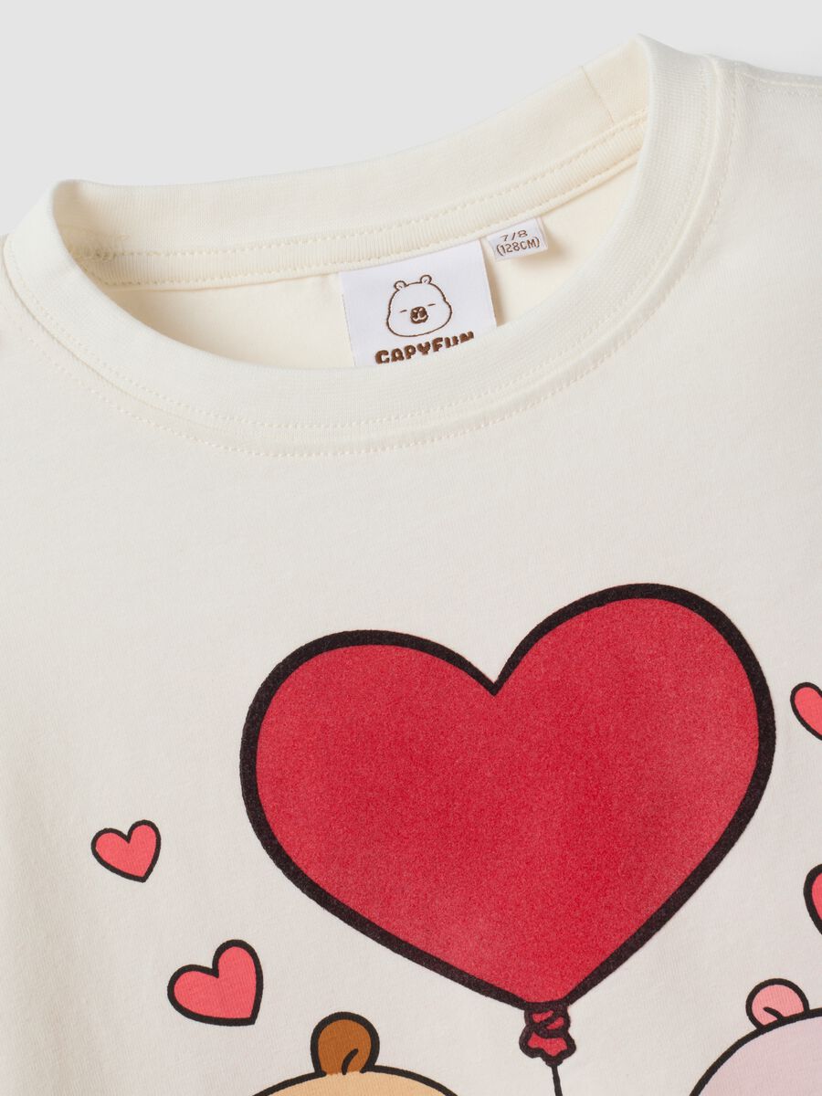 White stretch cotton capybara print T-shirt for girls_2