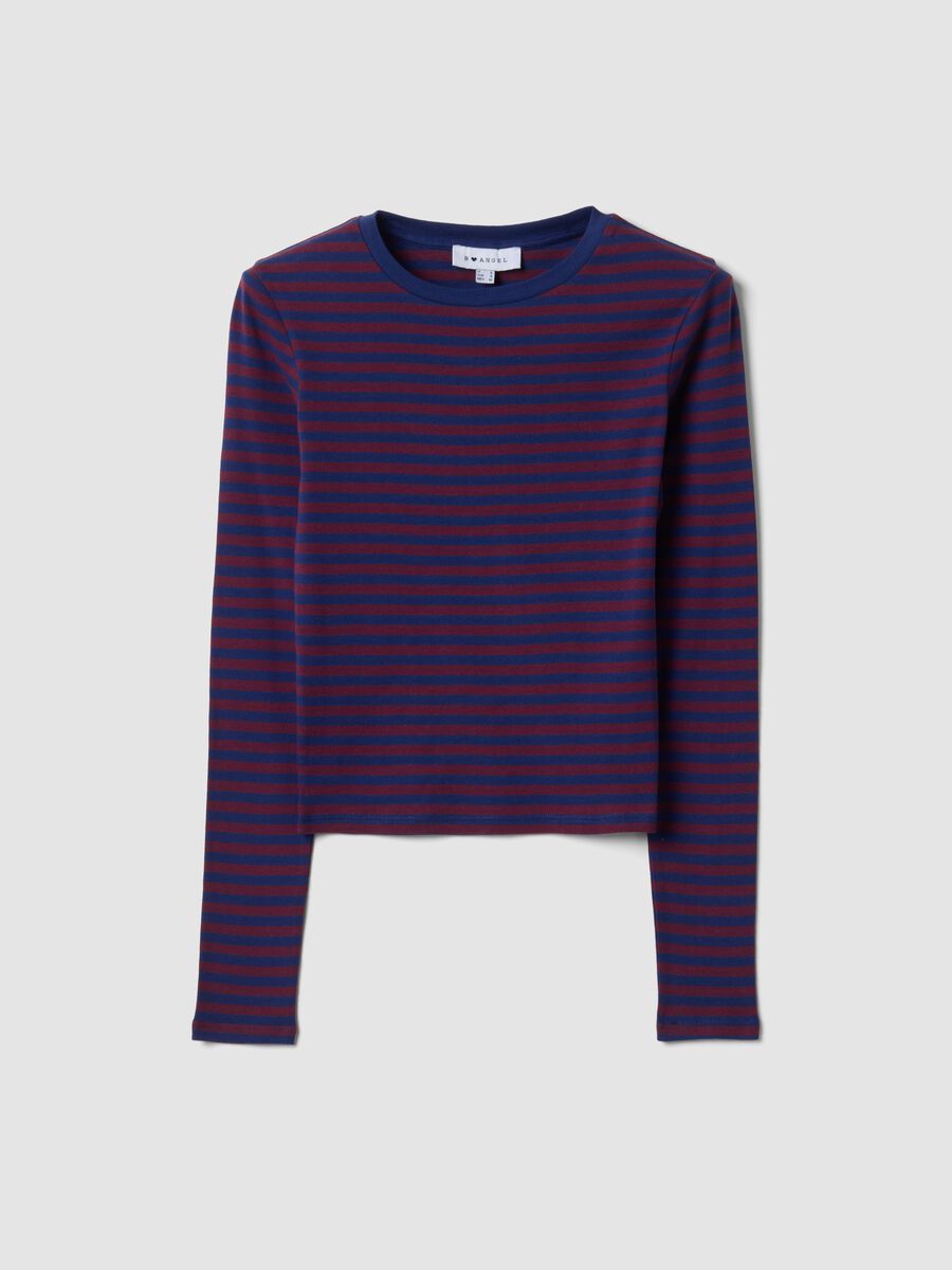 Purple striped pure cotton crew-neck T-shirt_4