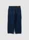 Dark blue pure cotton wide-leg cargo jeans_6