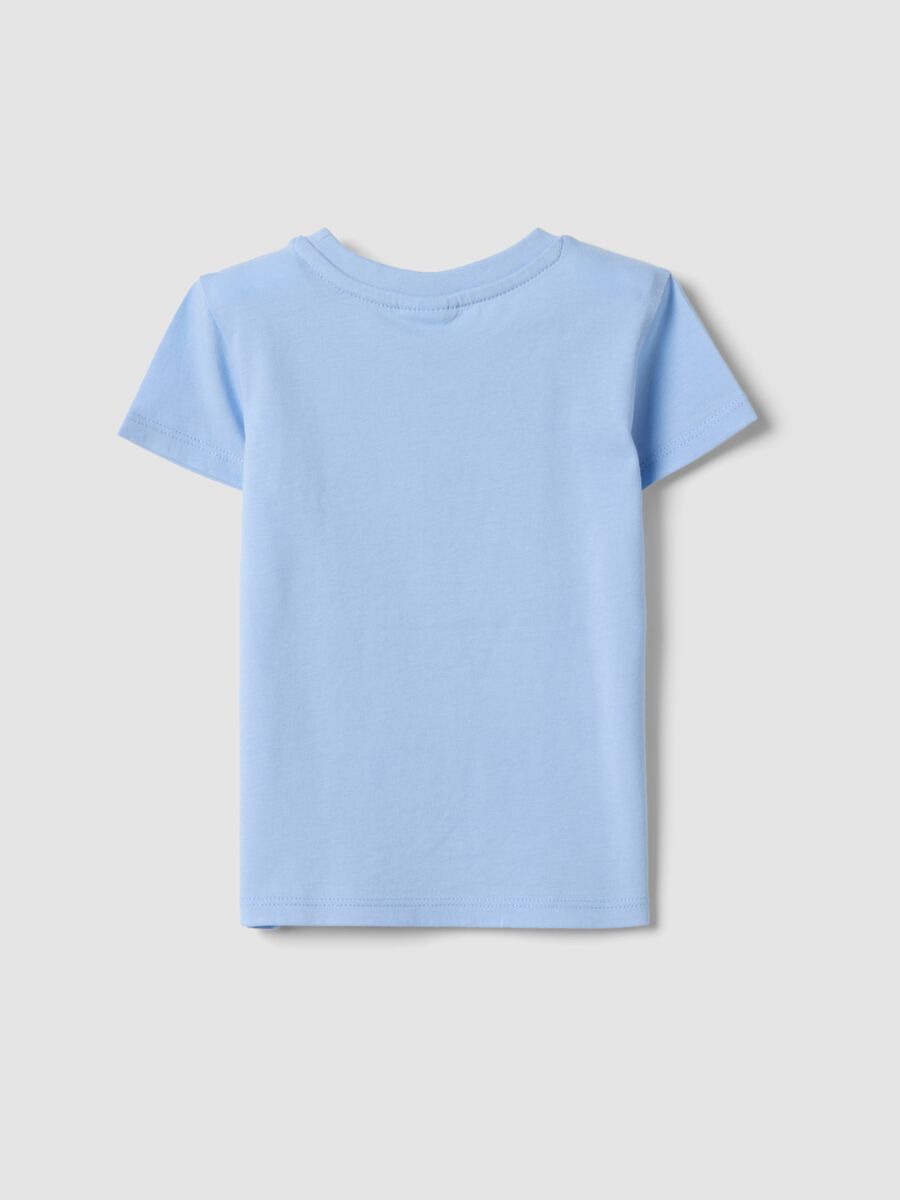 T-shirt azzurra in puro cotone organico da bimba con stampa marina_1