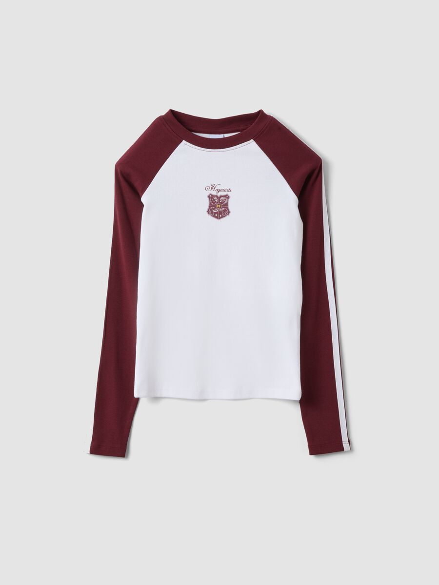 White stretch cotton girls&rsquo; T-shirt with Hogwarts crest_3