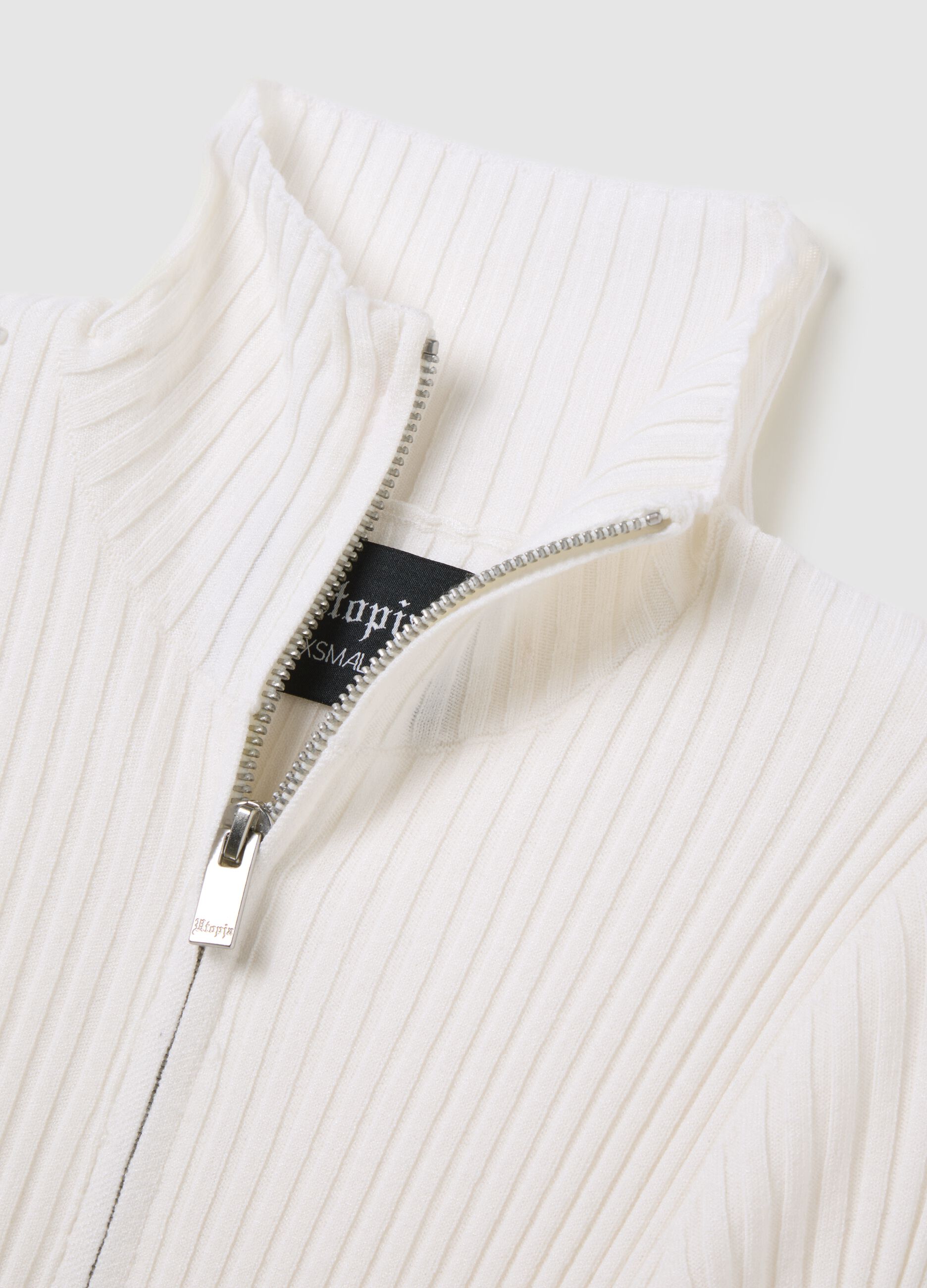 Full-Zip Ribbed Knit White
