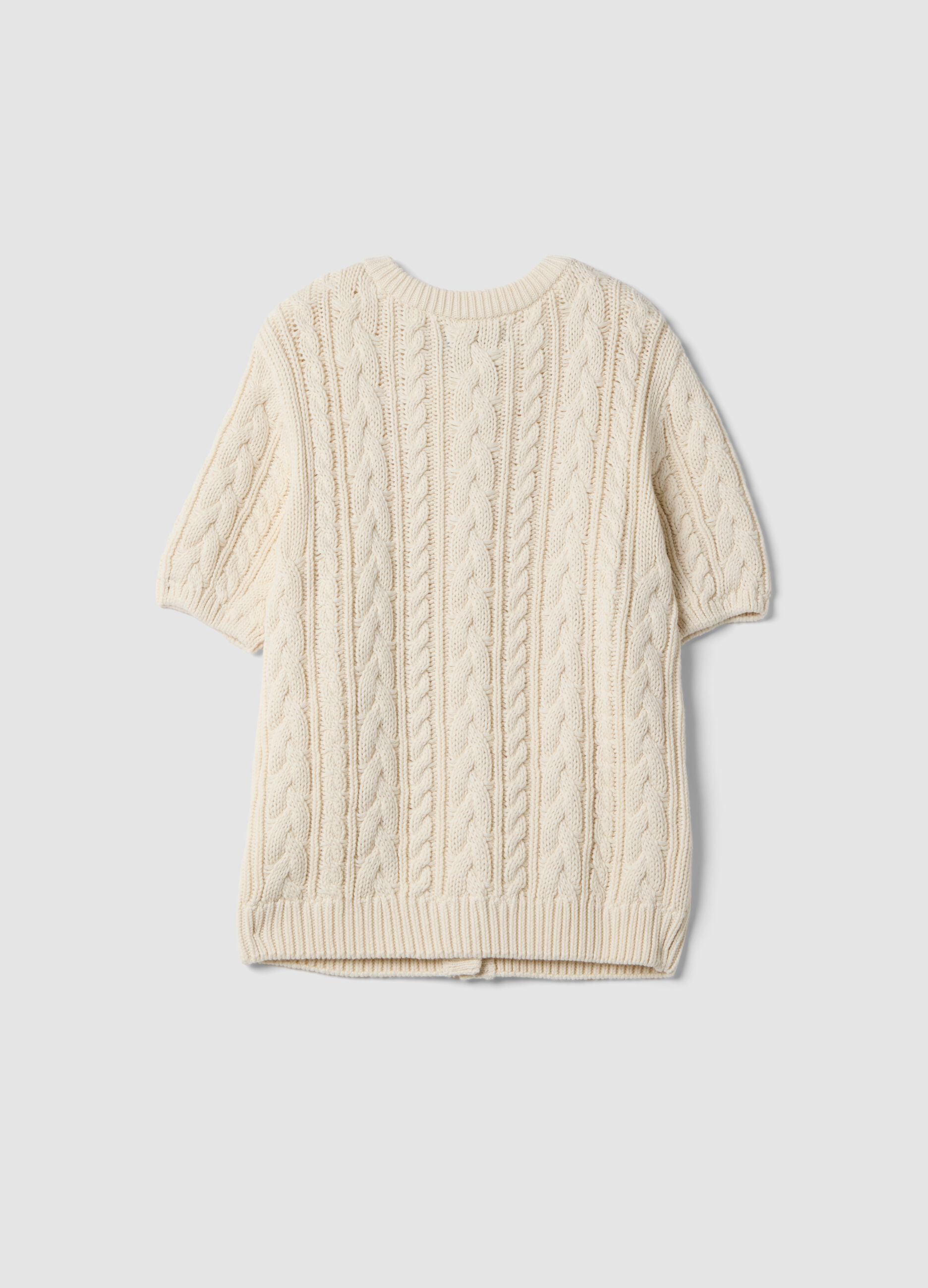 Beige pure cotton cable-knit cardigan, regular fit