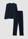 Blue pure organic cotton pyjamas with Henley neckline, regular fit_4