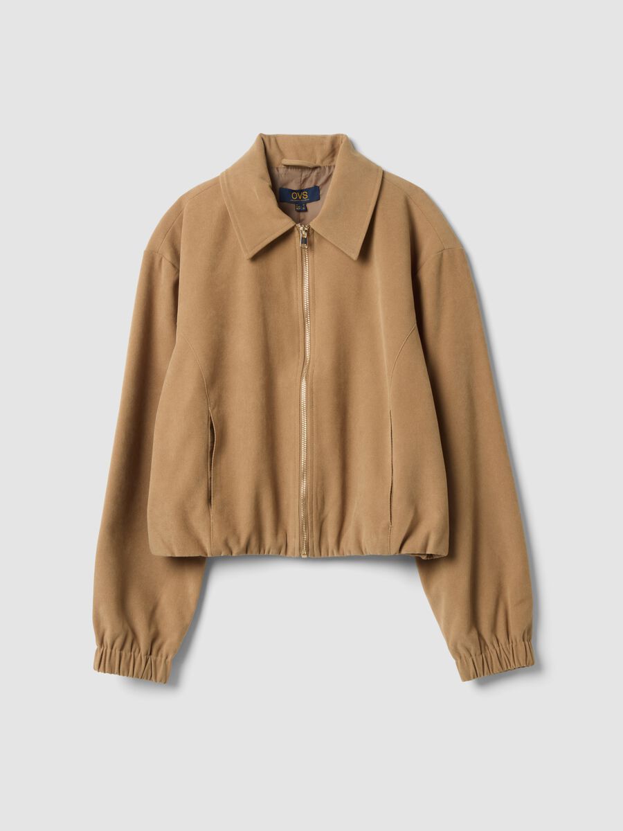 Beige stretch-fabric over-fit blazer with zip fastening_0