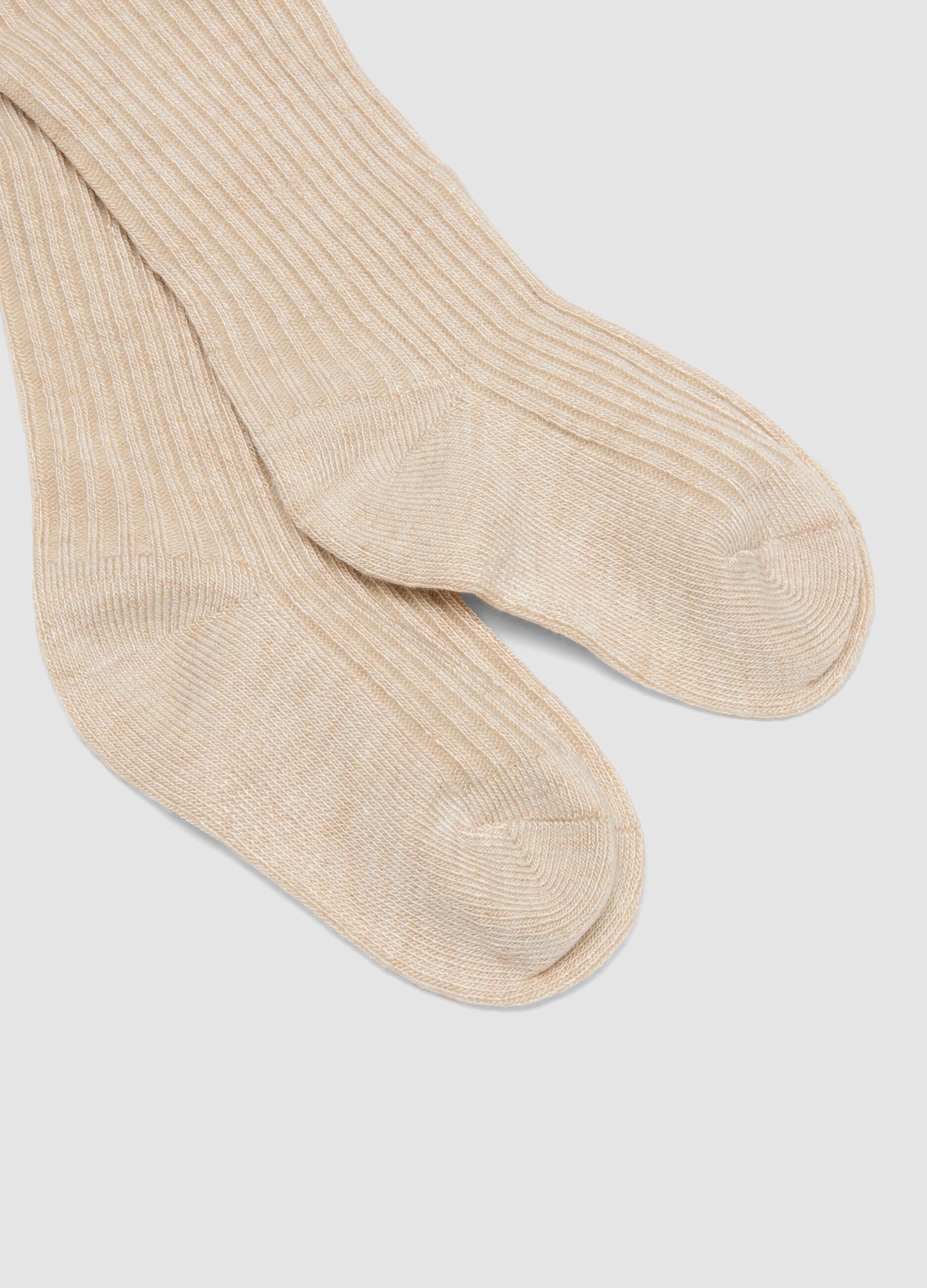 Beige ribbed stretch tights