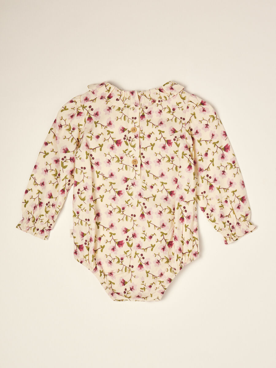 Beige floral pure viscose baby bodysuit with round neck_2
