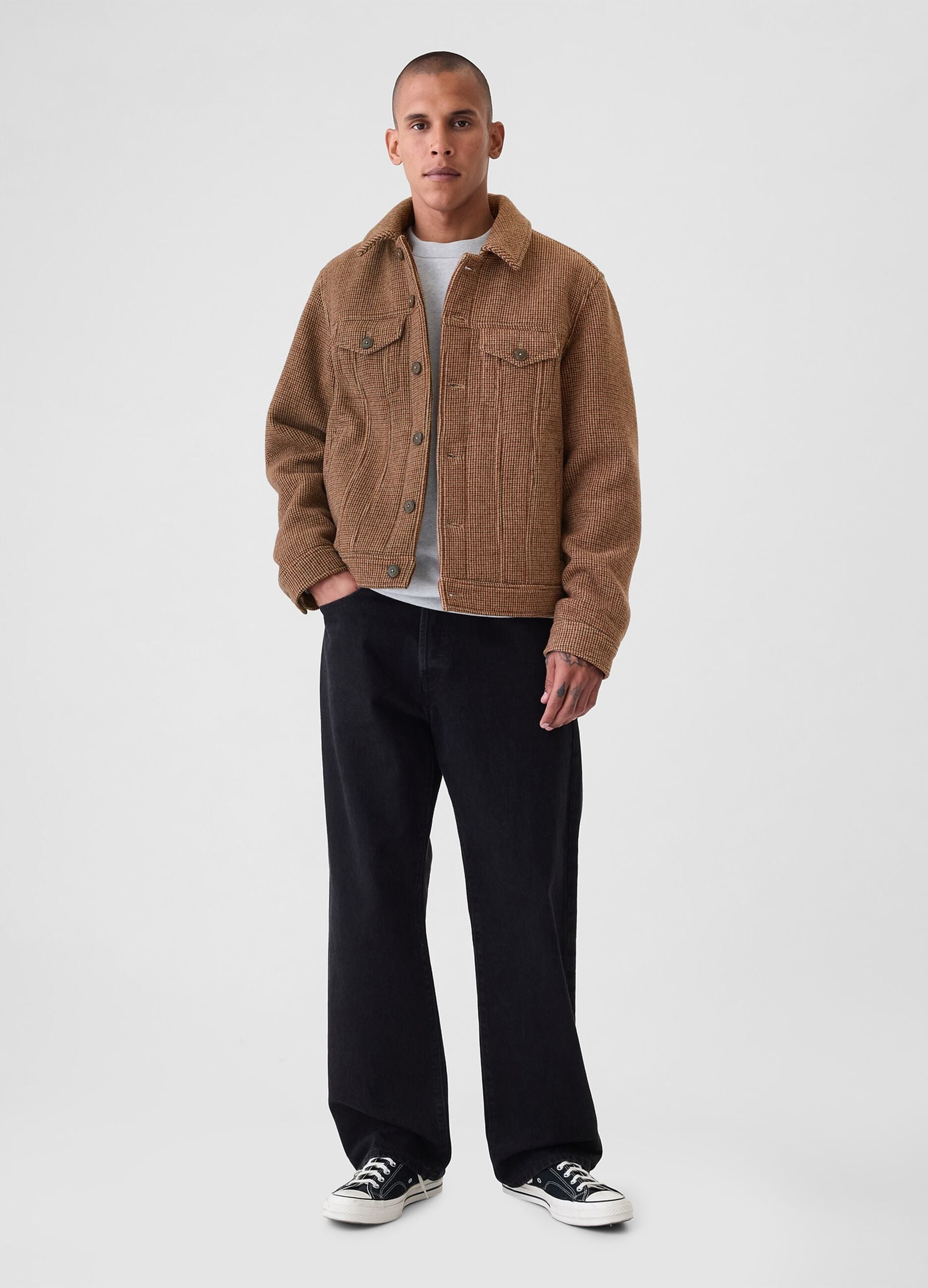 Short jacket with micro check pattern