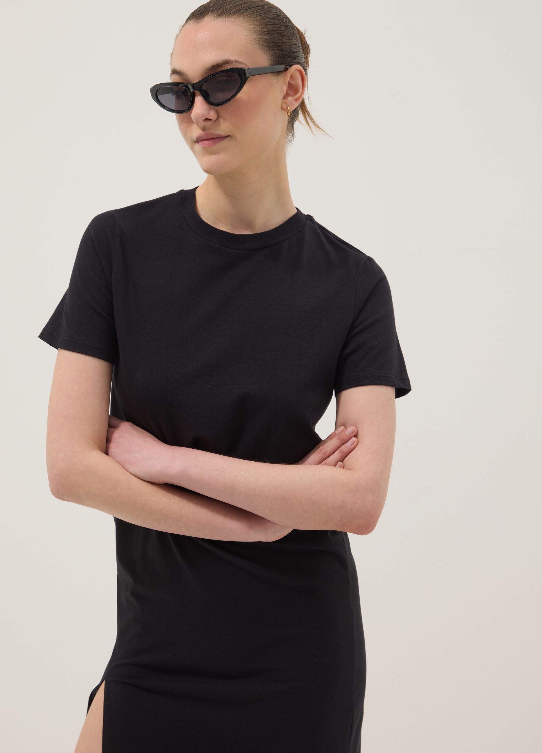 Black maxi dress in stretch cotton